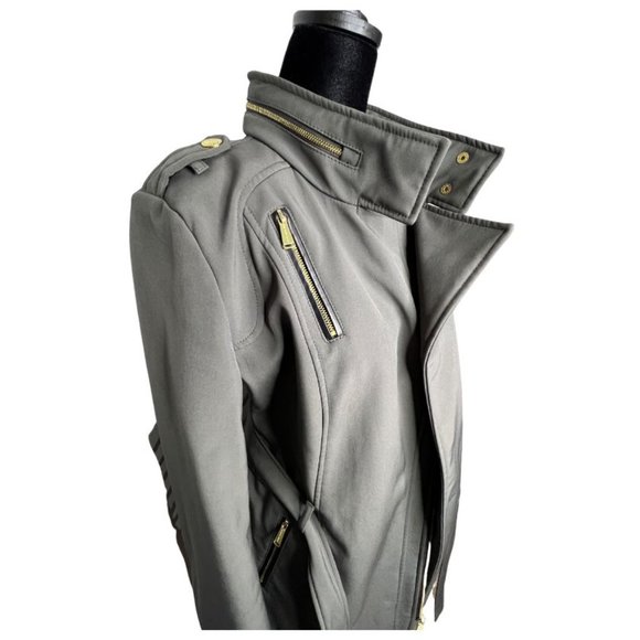 Michael Kors Olive Green Belted Zip Up Coat Jacket with Attached Hood (Womens M) - Picture 6 of 15